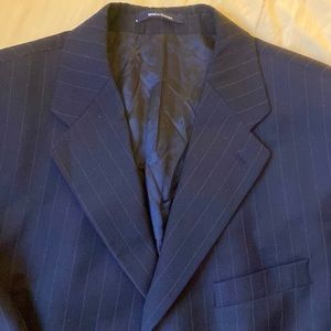 Chaps/Ralph Lauren Wool & Cashmere Navy Blue Pinstripe Suit/Sport Coat-Size 42R